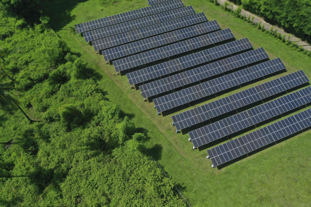 太陽光発電設備と自然の写真