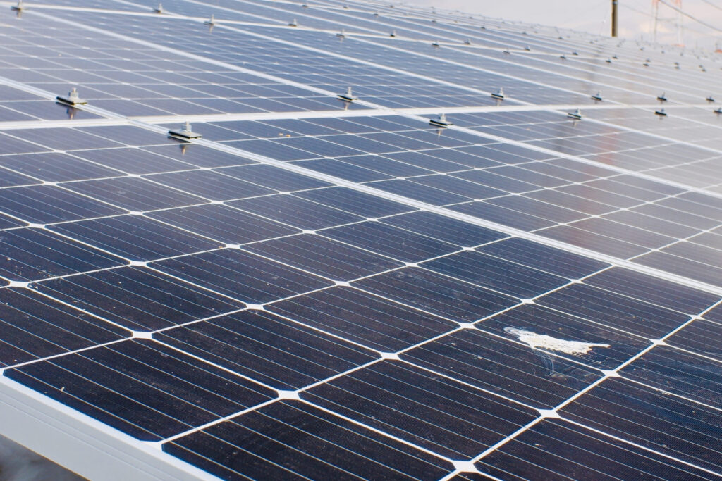 太陽光パネルの上に落ちた鳥のフンの画像