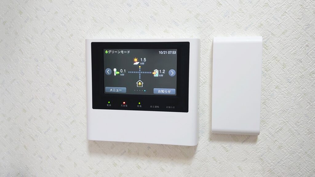 太陽光発電と蓄電池を併用している家庭のモニター画像